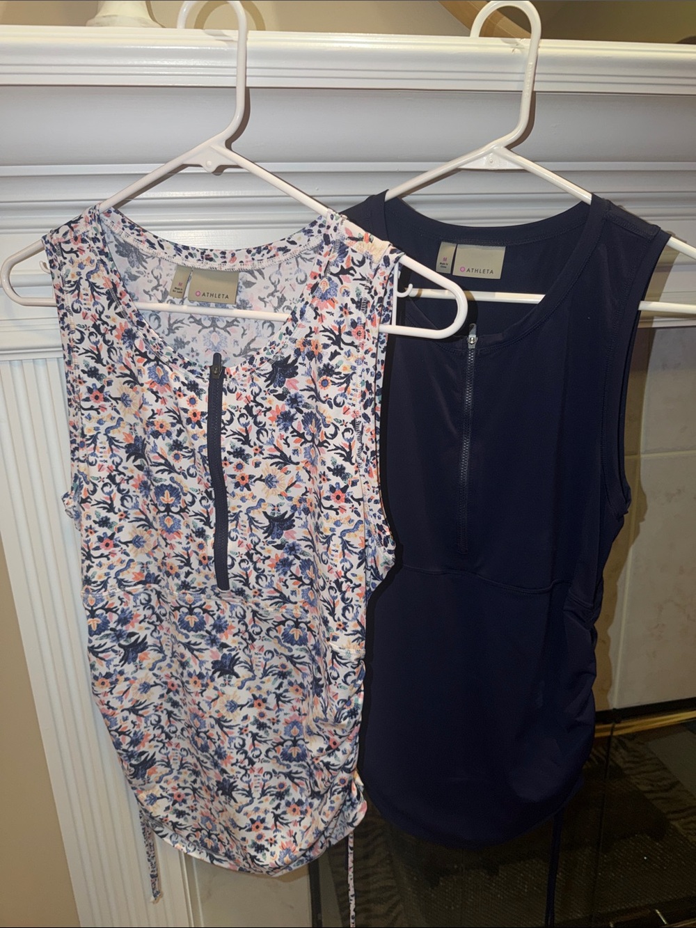 Athleta Navy Zip-Front Tank & Floral Zip-Front Tank Top Size Med